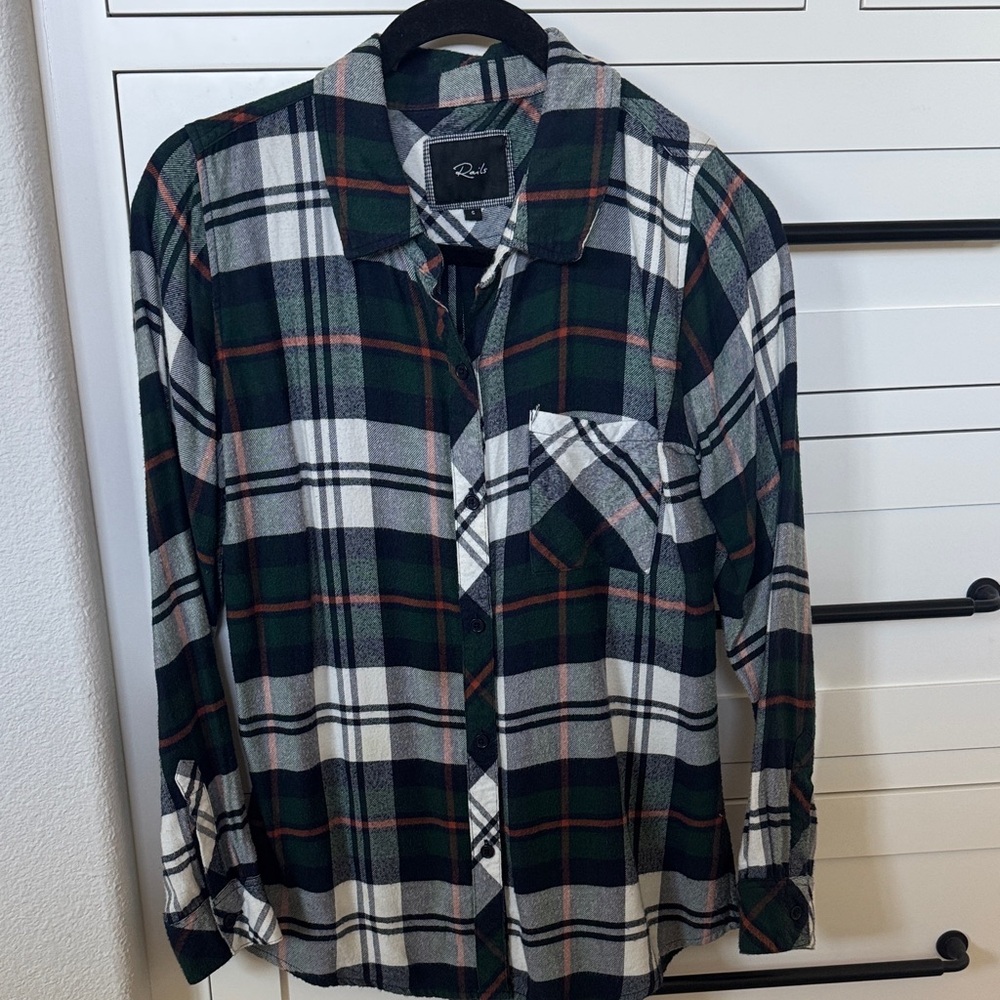 Rails Green and White Plaid Button Down Shirt
